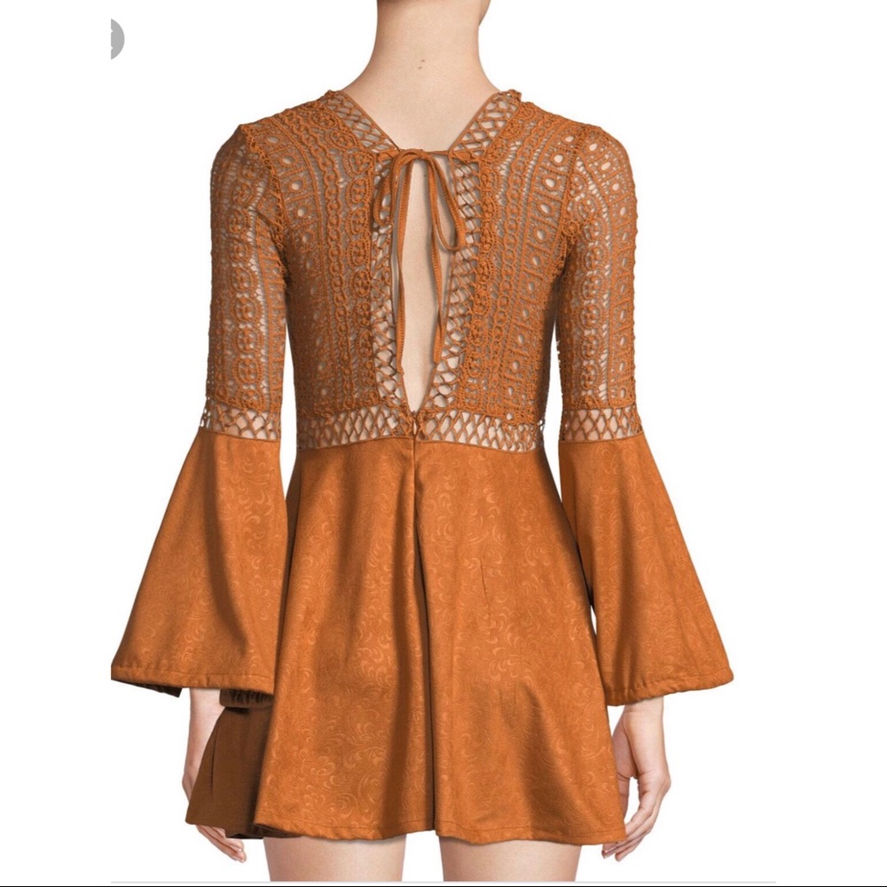 NEW M HAUTE ROGUE Crochet Faux Suede Mini Dress - Picture 2 of 3